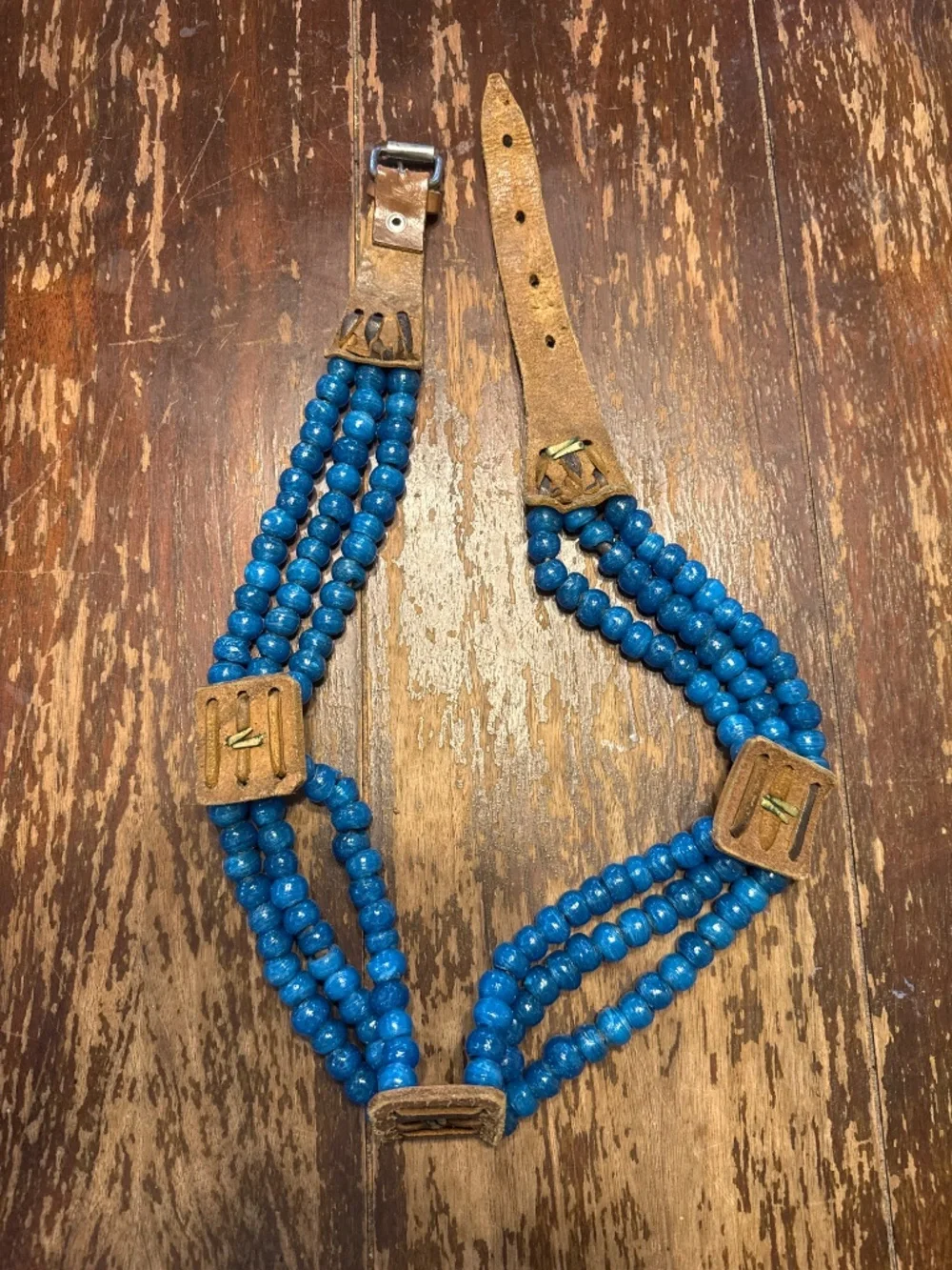Leather and glass beads belt